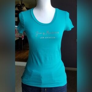 Guess Turquoise Blue Short Sleeve Fitted Logo T-shirt from Italy